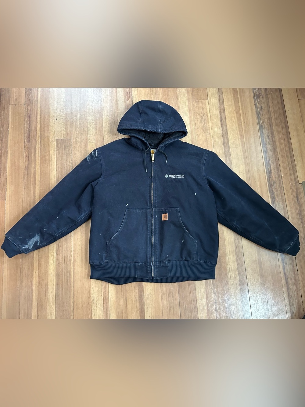 Carhartt Quilted-Lined Hooded Active Work Jacket Navy Blue j180 mdt size XL
